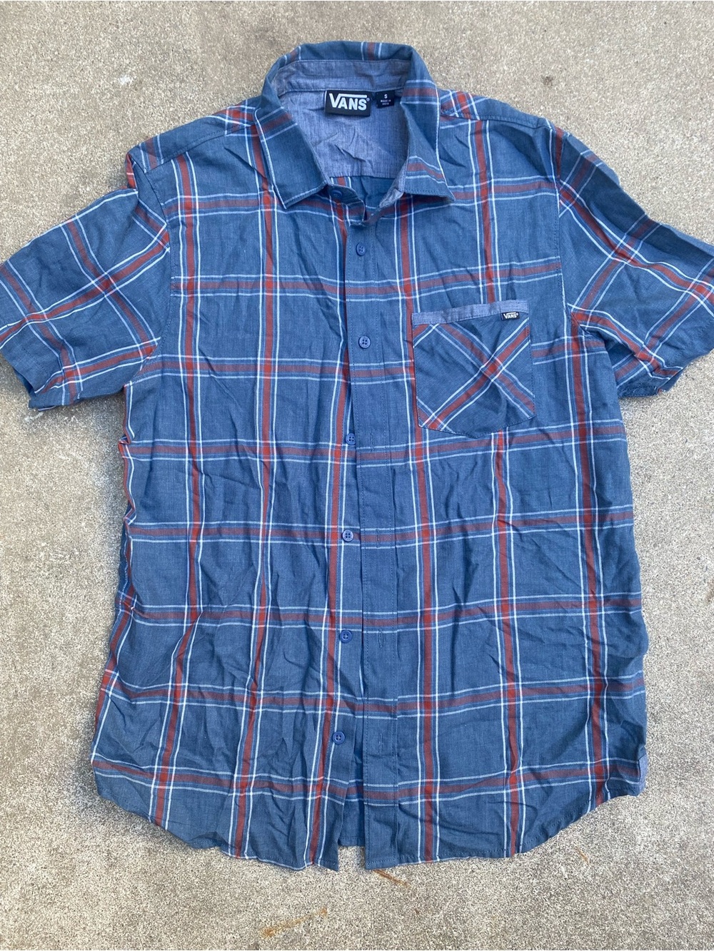 Vans Mens Blue Plaid Short Sleeve Button Up Shirt Size Small Skater